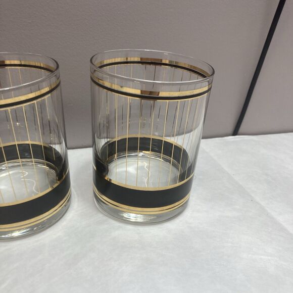 CULVER Devon 22K Gold & Black Lowball/Old Fashion Glasses SET OF 3 MCM STYLE - Picture 4 of 7